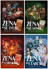 Obálky knih Žena se lvem, sovou, labutí, drakem